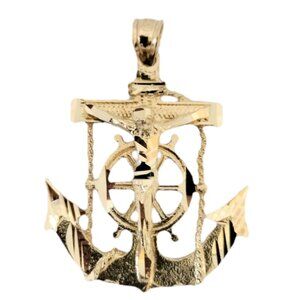 14K Yellow Gold  Unisex Mariner's Archor Pendant